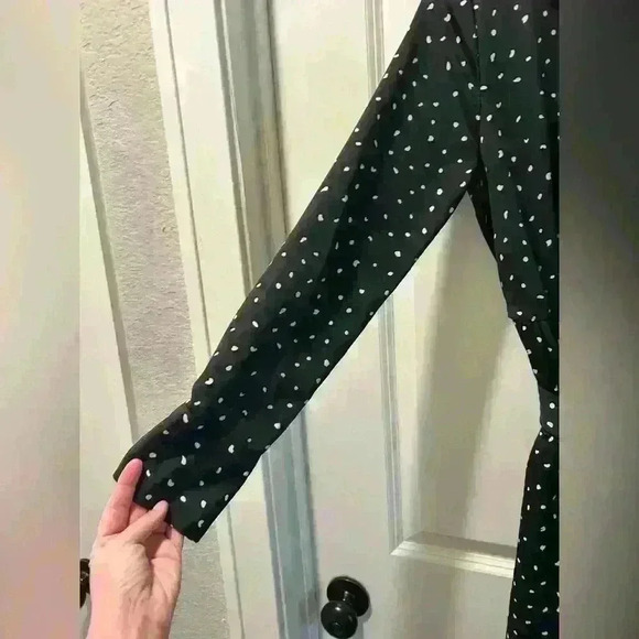 Mango MNG long sleeve midi dress black with cream dots pattern size 2 collar - Picture 13 of 15